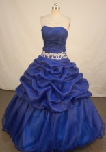 Fashionable Ball Gown Strapless Floor-length Royal Blue Organza Quinceanera dress Style LJ42451