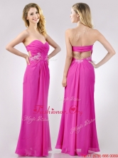 Fashionable Sweetheart Backless Beaded and Ruched Prom Dress in Hot Pink THPD025FOR