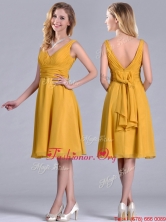 Latest Empire V Neck Ruched Gold Prom Dress in Chiffon THPD162FOR