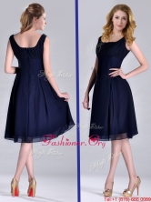 Latest Square Empire Chiffon Navy Blue Prom Dress with Ruching THPD305FOR
