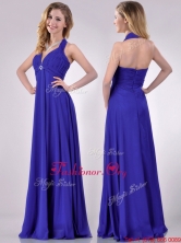 New Style Halter Top Zipper Up Long Prom Dress in Blue THPD164FOR