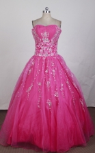 Romantic Ball Gown Strapless Floor-length Hot Pink Quinceanera Dress X042683