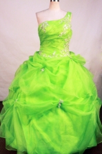 Affordable Ball Gown One Shoulder Neck Floor-Length Spring Green Appliques and Beadnig Quinceanera Dresses Style FA-S-193