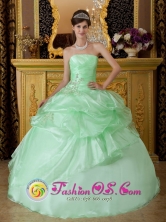 Apple Green With Strapless Beads And Ruffles Decorate  Sweet 16 Quinseanera Dress in Metapan El Salvador  Style QDZY208FOR