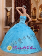 Aqua Blue Beaded Decorate Sweetheart Classical Quinceanera Dress For 2013 Quinceanera in Antiguo Cuscatlan  El Salvador  Style QDZY550FOR