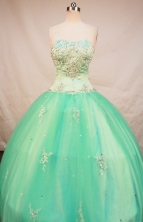 Beautiful Ball Gown Strapless Floor-Length Spring Green Appliques and Beading Quinceanera Dresses Style FA-S-145