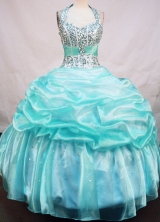 Brand New Ball Gown Halter Top Neck Floor-Length Light Blue Beading Quinceanera Dresses Style FA-S-137