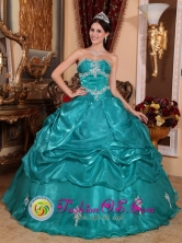 Brand New Turquoise 2013 Quinceanera Dress with Strapless Appliques Organza for Military Ball in Apopa   El Salvador  Style QDZY006FOR