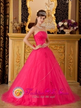 Custom Made Hot Pink A-line Strapless Quinceanera Dress With Beading Tulle Skirt  in Ahuachapan    El Salvador  Style QDZY120FOR