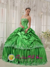 Customize Beautiful Spring Green For Low Price Dress Beading and Applique Quinceanera Ball Gown in Berlin El Salvador Style QDZY410FOR