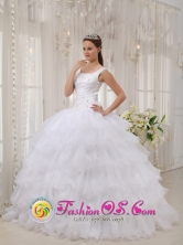 Customize White Appliques Brand New Style Quinceanera Dress In Georgia Scoop Satin and Organza Ball Gown in Cojutepeque  El Salvador Style QDZY445FOR