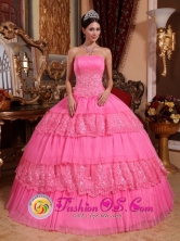 Fall Stylish Rose Pink Ruffles Layered Sweet 16 Ball Gown Dresse With Strapless Organza Lace Appliques in Soyapango   El Salvador  Style QDZY586FOR