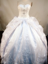 Popular Ball Gown Sweetheart Neck Floor-Length White Beading and Appliques Quinceanera Dresses Style FA-S-134