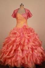 Gorgeous Ball Gown Strapless Floor-Length Orange Red Appliques and Beading Quinceanera Dresses Y042405
