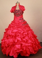 Romantic Ball Gown Strapless Floor-Length Red Beading and Appliques Quinceanera Dresses Y042406