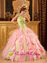 2013 Barberena Guatemala Custom Made One Shoulder Cheap Multi-Color Quinceanera Dress With  Ruffled Decorate Style QDZY050FOR