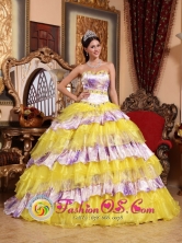 2013 Chimaltenango Guatemala Spring Sweetheart Beading and Ruffles Wholesale Multi-color Quinceanera Organza Gowns Style QDZY754FOR