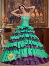 2013 Flores Guatemala Taffeta and Organza Green and Purple Beading For Sweet Quinceanera Dress With Sweetheart Style QDZY331FOR