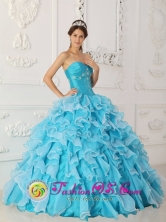 2013 Jocotenango Guatemala Customer Made Peach Springs  Beading and Ruched Bodice For Classical Sky Blue Sweetheart Quinceanera Dress With Ruffles Layered Style QDZY240FOR