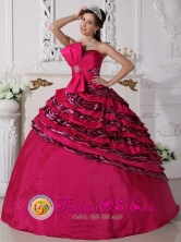 2013 Villa Canales Guatemala Bowknot Beaded Decorate Zebra and Taffeta Hot Pink Ball Gown For Formal Evening Style QDZY705FOR