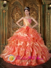 Antigua Guatemala Guatemala 2013 Beading and Ruffles Cheap Orange Quinceanera Dress In New York Strapless Ball Gown Style QDZY292FOR