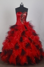 Exclusive Ball Gown Sweetheart Neck Floor-length Red Quinceanera Dress LZ426048