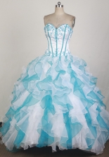 Modest Ball Gown SWeetheart Floor-length Blue And White Quinceanera Dress X0426071