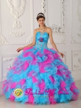 Poptun Guatemala Multi-color Strapless Appliques Decorate 2013 Quinceanera Dress With ruffles Style QDZY464FOR