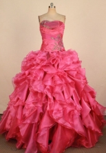 Lovely Ball Gown Strapless Floor-Length Red Appliques Quinceanera Dresses Style FA-S-221