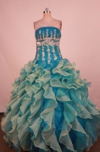 Luxury Ball Gown Strapless Floor-Length Blue Beading Quinceanera Dresses Style FA-S-220
