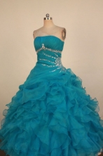Luxury Ball Gown Strapless Floor-Length Blue Beading Quinceanera Dresses Style FA-S-279