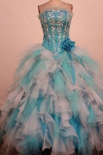 Luxury Ball Gown Strapless Floor-Length Blue Beading and Appliques Quinceanera Dresses Style FA-S-38