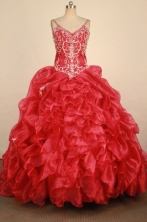 Luxury Ball Gown Straps Floor-Length Hot Red Beading and Appliques Quinceanera Dresses Style FA-S-26