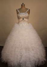 Luxury Ball Gown Straps Floor-Length White Beading Quinceanera Dresses Style FA-S-336