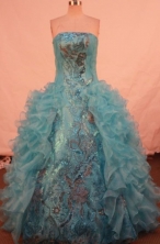 Luxury ballgown strapless floor-length aqua blue organza quinceanera dresses FA-X-141