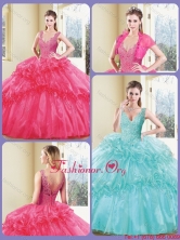 Modest V Neck Quinceanera Dresses with Appliques and Ruffles SJQDDT232002FOR