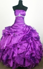 Popular Ball Gown Strapless Floor-length Eggplant Purple Quinceanera Dress Y0426012