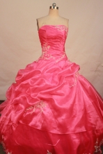 Beautiful ball gown strapless floor-length organza appliques watermelon quinceanera dresses FA-X-077