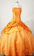 Exquisite Ball Gown Strapless Floor-length Orange Taffeta Embroidery Quinceanera dress Style FA-L-031
