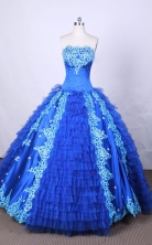 Modest Ball Gown Strapless FLoor-Length Blue Appliques And Beading Quinceanera Dresses Style FA-S-097