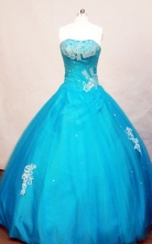 Popular Ball Gown Strapless Floor-length Teal Appliques Quinceanera dress Style FA-L-063