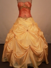 Sweet Ball Gown Sweetheart Neck Floor-Length Gold Beading Quinceanera Dresses Style FA-S-223