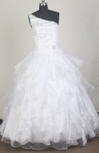 Classical Ball Gown One Shoulder Floor-length White Quinceanera Dress LZ426044