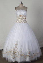Simple Ball Gown Strapless Floor-length White Quincenera Dresses  TD26007