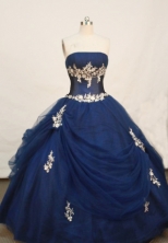  Wonderful Ball gown Strapless Floor-length Navy Blue Quinceanera Dresses Style FA-W-203