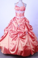 Affordable Ball Gown Halter Top Floor-length Taffeta Quinceanera dress TD2456