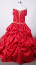 Affordable Ball Gown Strapless Floor-length Red Taffeta Beading Quinceanera dress Style FA-L-016
