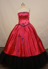 Affordable Ball Gown Strapless Floor-length Wine Red Taffeta Quinceanera dress Style L0424001