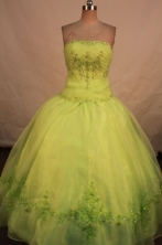Affordable Ball Gown Strapless Floor-length Yellow Green Appliques Quinceanera dress Style FA-L-264