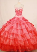Bautiful ball gown sweetheart-neck chapel taffeta coral red quinceanera dresses FA-X-144